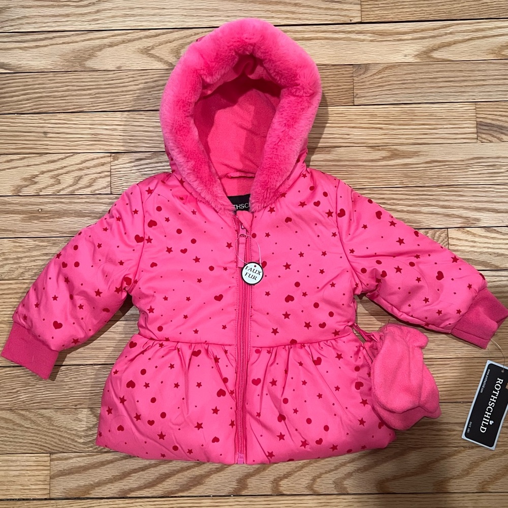 Hot pink coat & mitts. 18mos